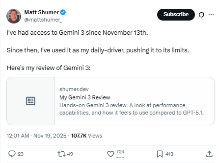 告别“AI味”！Gemini 3初体验：性格直爽、智商断层，但这价格让我手抖
